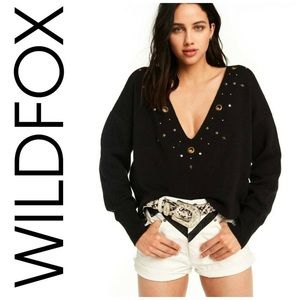 WILDFOX. Black Sweater, Stars, Stones & Grommets!